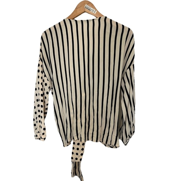 Zara Asymmetrical Stripes and Polka Dots Wrap Front Tie Women's Blouse Sz Small - Picture 8 of 8